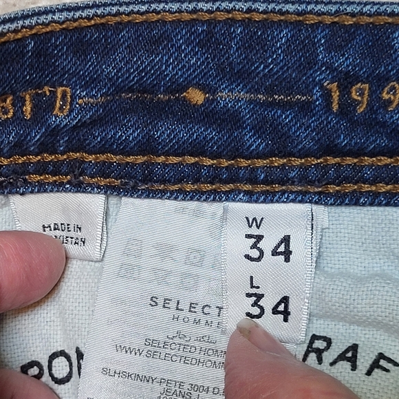 Selected Homme Men's Dark Blue Skinny Pete 3004 Jeans - Size 34 - Picture 6 of 9